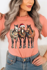 US3001P-E3182 Christmas Horses Graphic Plus Tee $16