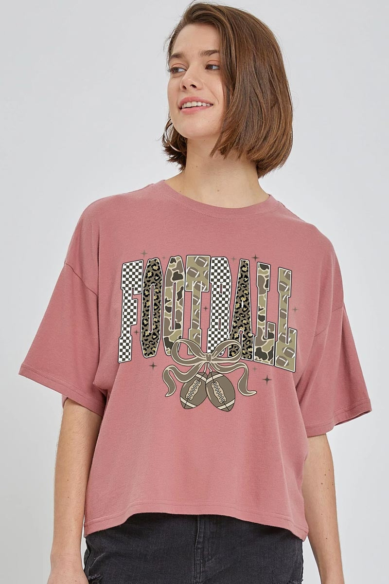 CTS-E3132 Camo Football Graphic Relaxed Crop Top $11