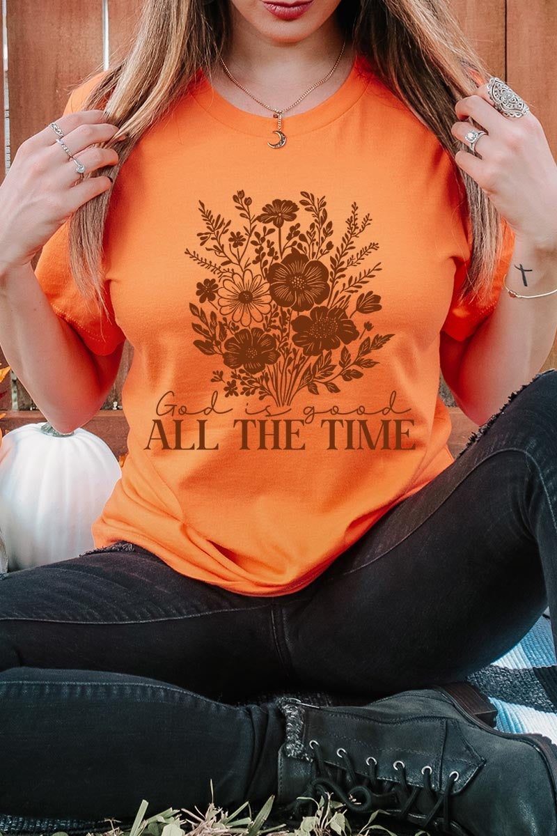 US3001-E3116 God Is Good Floral Graphic Tee $12.5