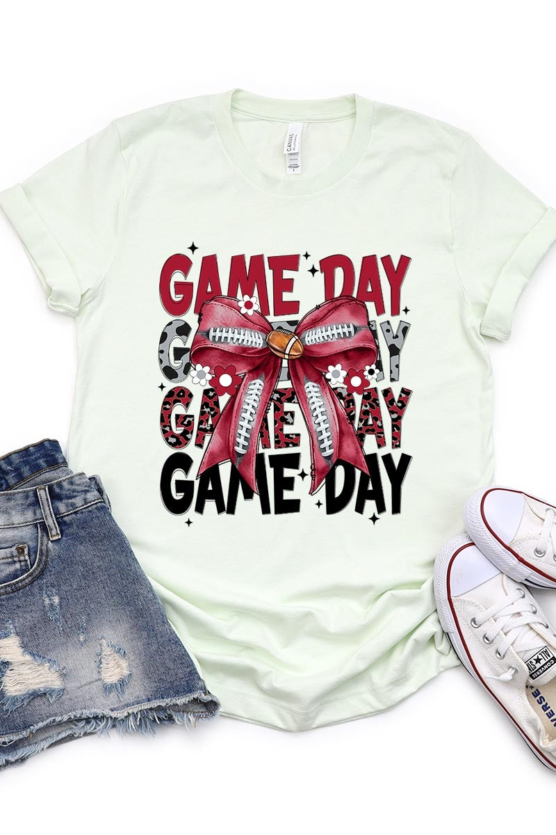 US3001P-E3093 Red Silver Football Game Day Bow Graphic Plus Tee $16
