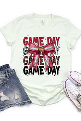 US3001-E3093 Red Silver Football Game Day Bow Graphic Tee $12.5