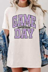5000-E3127 Purple Gingham Game Day Graphic Heavy Cotton Tee $9