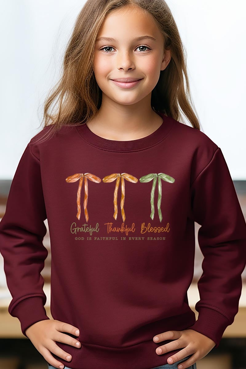 UL180B-E3111Z Grateful Thankful Blessed Kids Graphic Sweatshirt $20