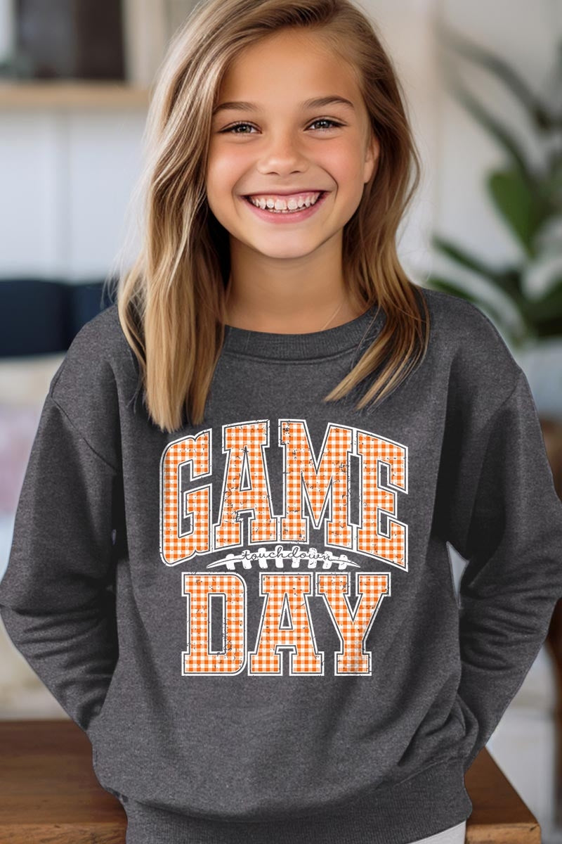 UL180B-E3129Z Orange Gingham Game Day Kids Graphic Sweatshirt $20