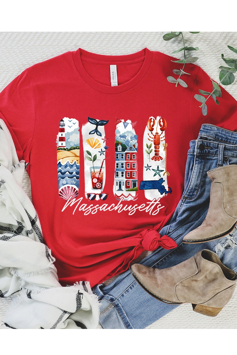 US3001P-E3061MA Massachusetts State Brushstroke Graphic Plus Tee $16
