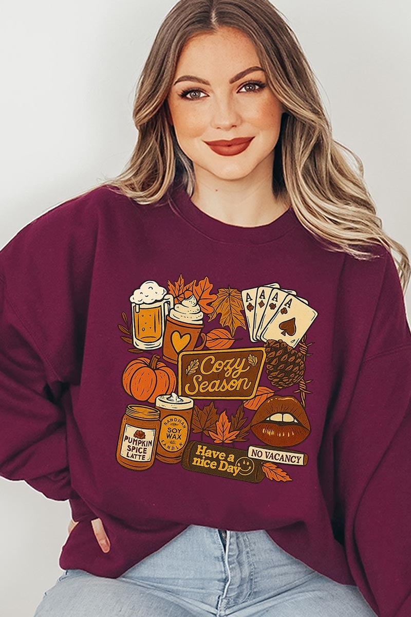 UL180P-E3119 Retro Fall Collage Graphic Plus Sweatshirt $25