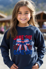 UL180B-E3087Z Red Blue Football Game Day Bow Kids Sweatshirt $20
