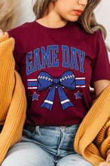 US3001P-E3065 Blue Game Day Football Bow Graphic Plus Tee $16