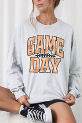 UL240-E3129 Orange Gingham Game Day Graphic Long Sleeve Tee $13.75