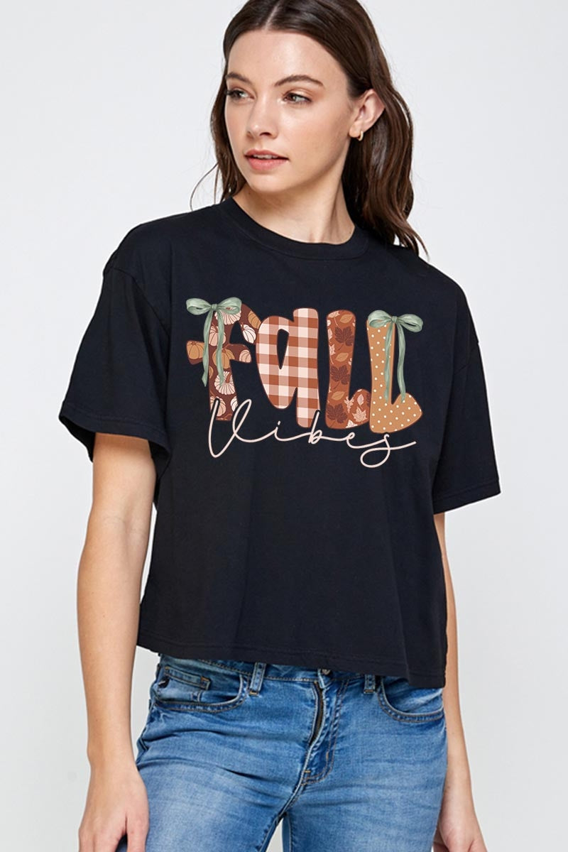 CTS-E3071 Fall Vibes Rustic Script Graphic Relaxed Crop Top $11