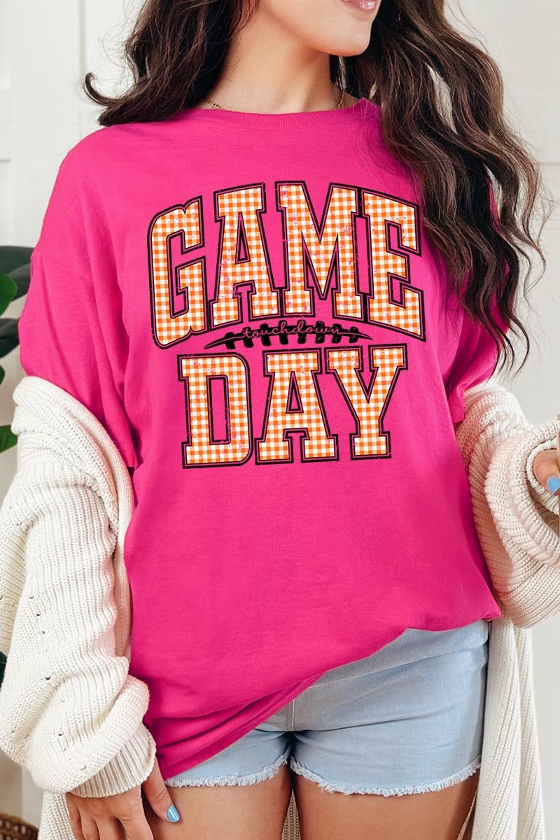 5000-E3129 Orange Gingham Game Day Graphic Heavy Cotton Tee $9