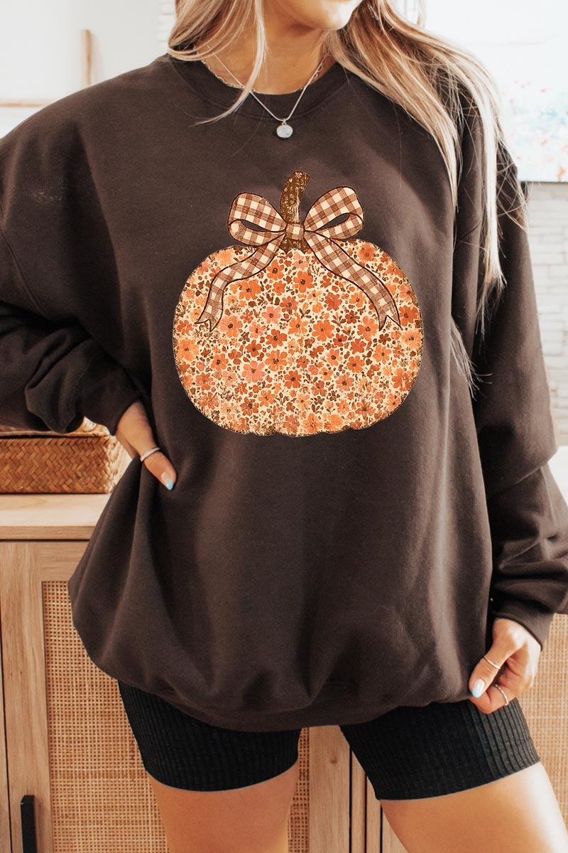 UL180-E3135 Floral Fall Pumpkin Graphic Sweatshirt $20