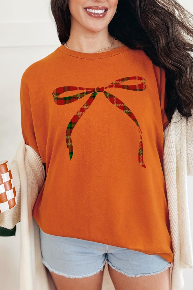5000-E3211 Red Bow Christmas Graphic Heavy Cotton Tee $9