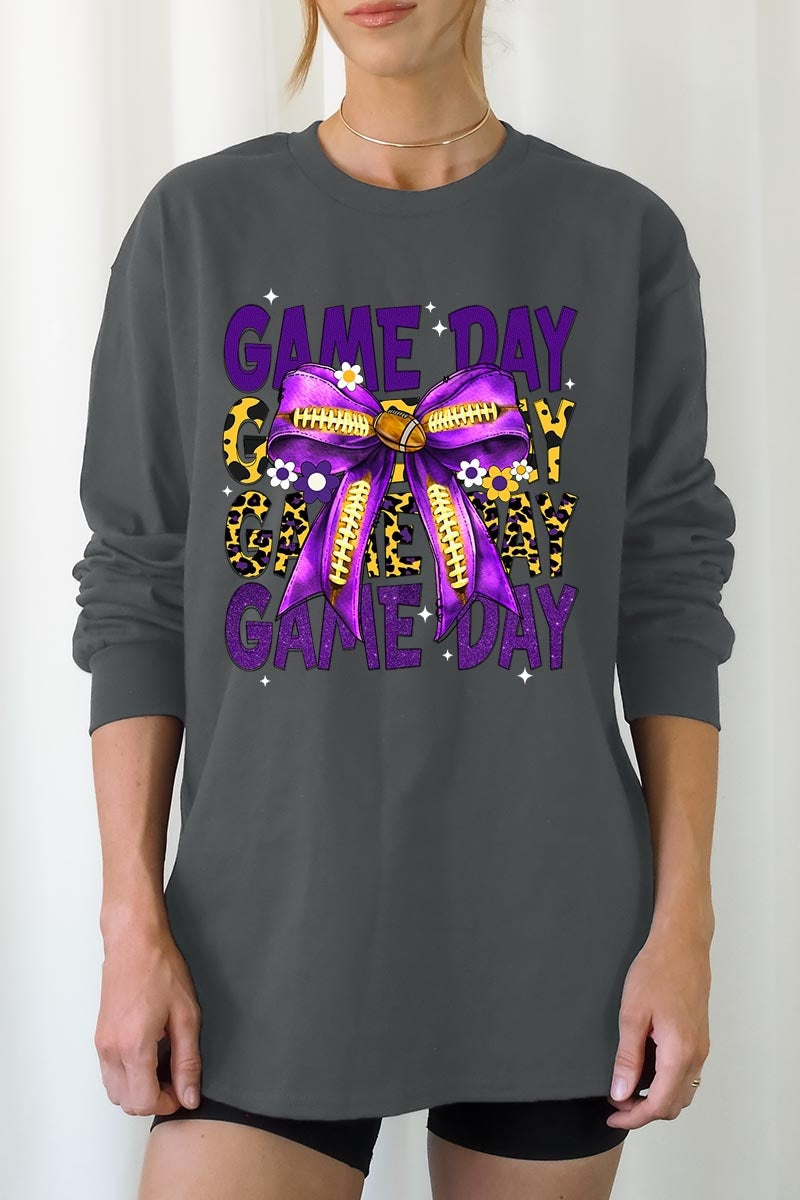UL240P-E3092 Purple Yellow Football Bow Plus Long Sleeve Tee $17
