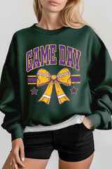 UL180-E3063 Purple Game Day Football Bow Graphic Sweatshirt $20