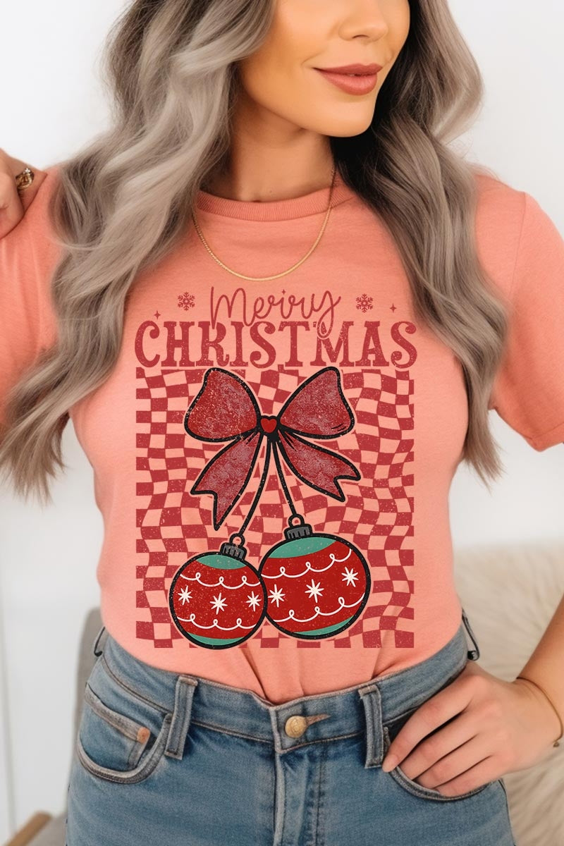 US3001-E3196 Cherry Ornament Christmas Graphic Tee $12.5