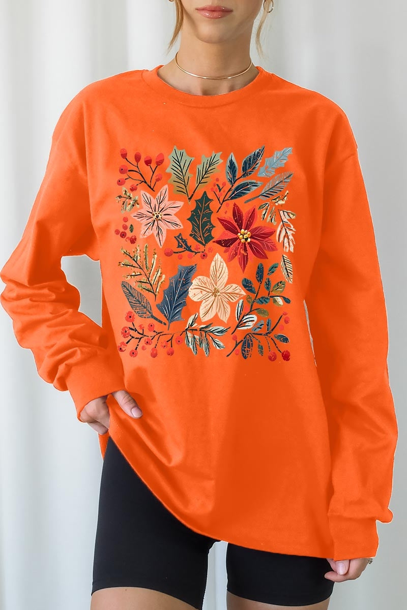 UL240-E3186 Floral Christmas Graphic Long Sleeve Tee $13.75