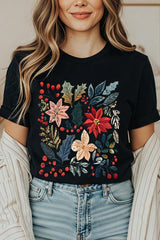 US3001-E3186 Floral Christmas Graphic Tee $12.5