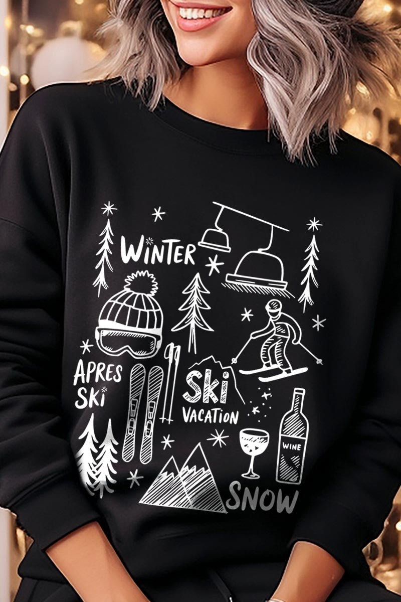 UL180P-E3188 Ski Doodle Graphic Plus Sweatshirt $25