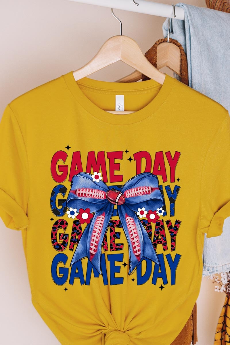 US3001P-E3087 Red Blue Football Game Day Bow Graphic Plus Tee $16