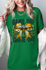 5000P-E3090 Yellow Football Game Day Bow Plus Heavy Cotton Tee $12.75