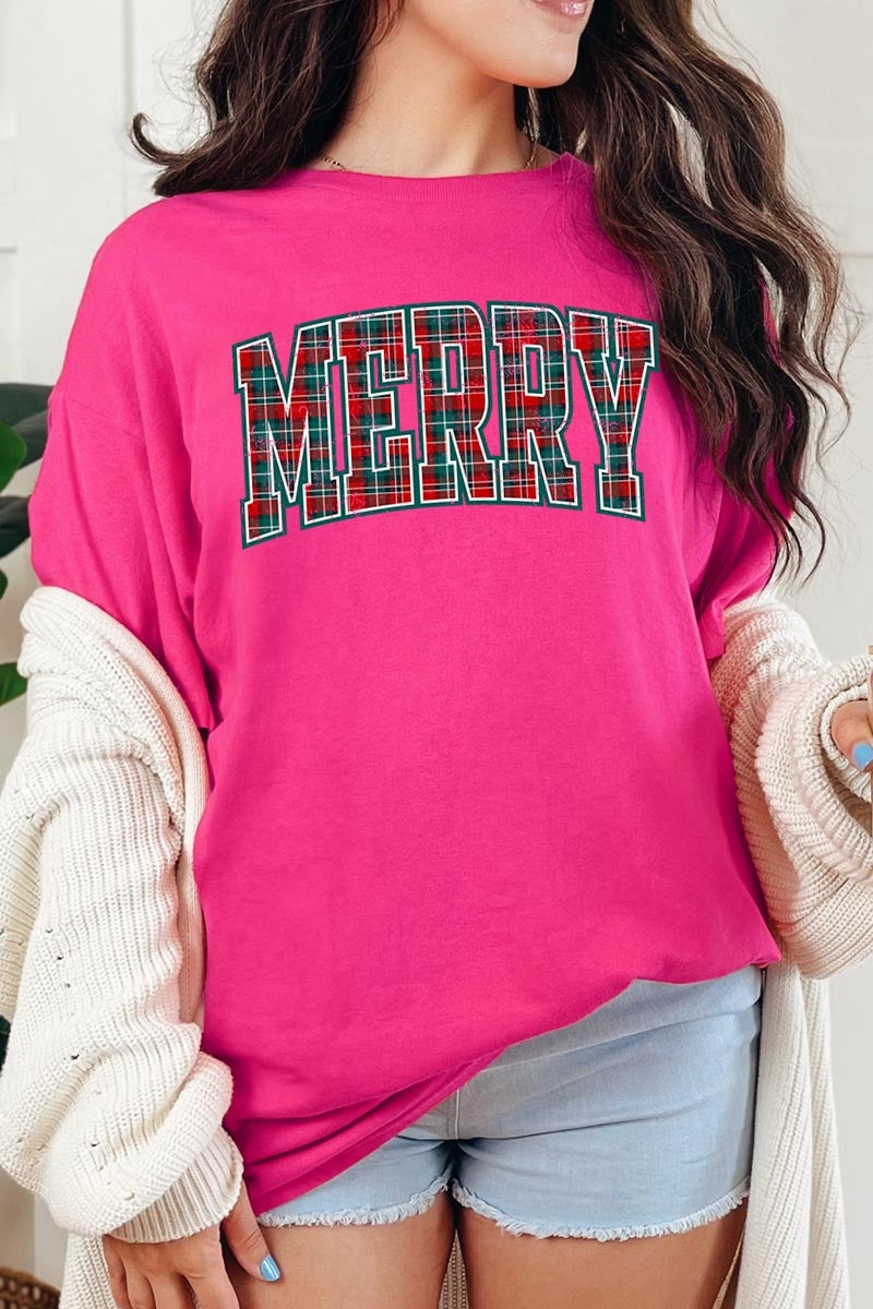 5000-E3210 Classic Plaid Merry Graphic Heavy Cotton Tee $9