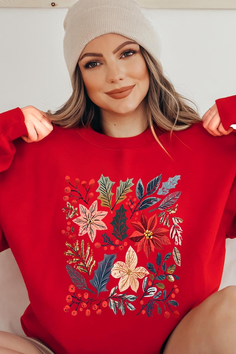 UL180-E3186 Floral Christmas Graphic Sweatshirt $20