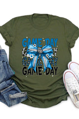 US3001P-E3089 Blue Silver Football Game Day Bow Graphic Plus Tee $16