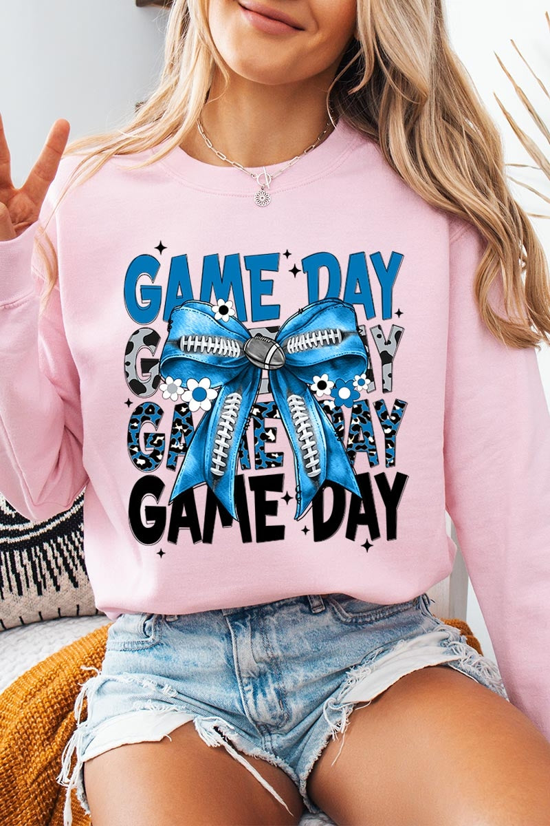 UL180-E3089 Blue Silver Football Game Day Bow Sweatshirt $20