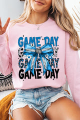 UL180P-E3089 Blue Silver Football Game Day Bow Plus Sweatshirt $25