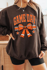 UL180P-E3064 Orange Game Day Football Bow Plus Sweatshirt $25