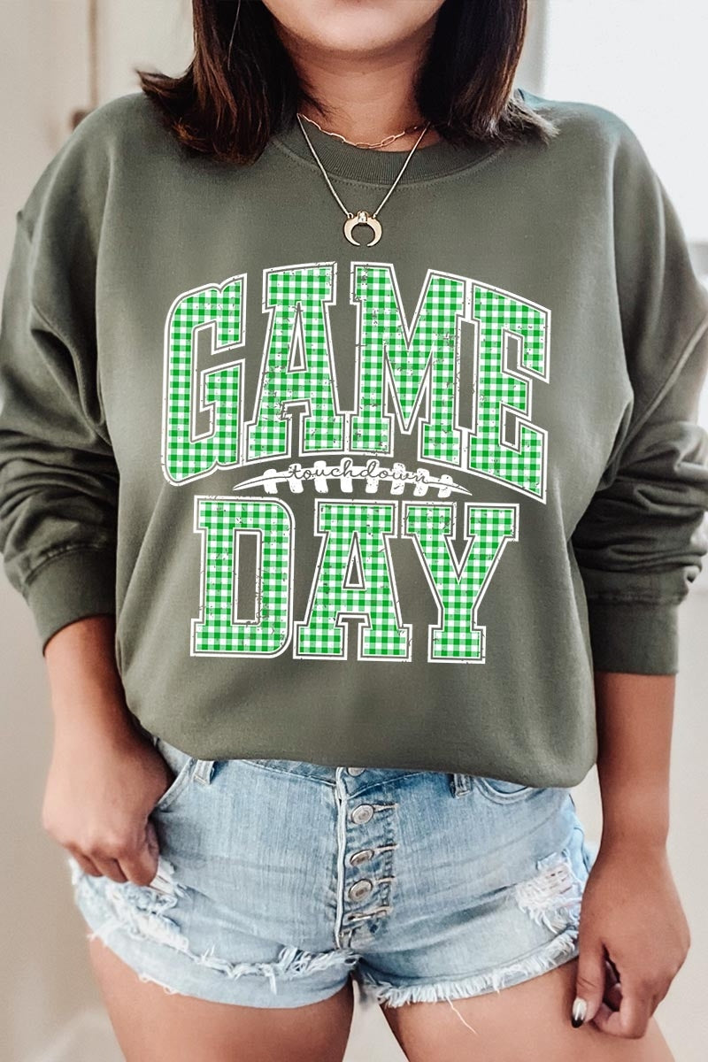 UL180-E3128 Green Gingham Game Day Graphic Sweatshirt $20
