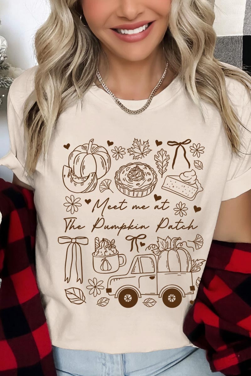 US3001-E3163 Pumpkin Patch Doodle Graphic Tee $12.5