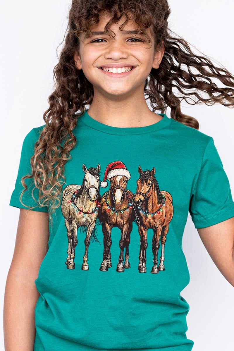 US3001Y-E3182Z Christmas Horses Kids Graphic Tee $11