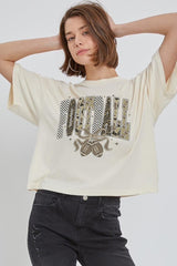 CTS-E3132 Camo Football Graphic Relaxed Crop Top $11