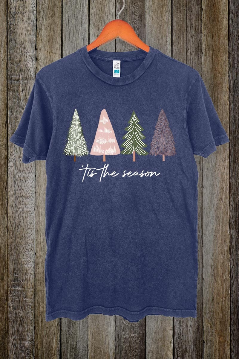 LS002-E3218 Rustic Christmas Trees Graphic Vintage Tee $15.5