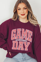 UL180P-E3126 Red Gingham Game Day Graphic Plus Sweatshirt $25