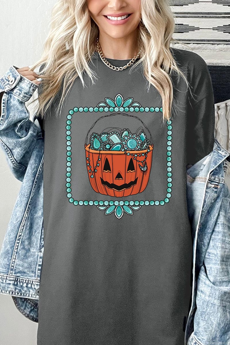 5000P-E3140 Halloween turquoise pumpkin Plus Heavy Cotton Tee $12.75