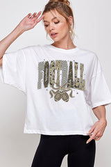 CTS-E3132 Camo Football Graphic Relaxed Crop Top $11
