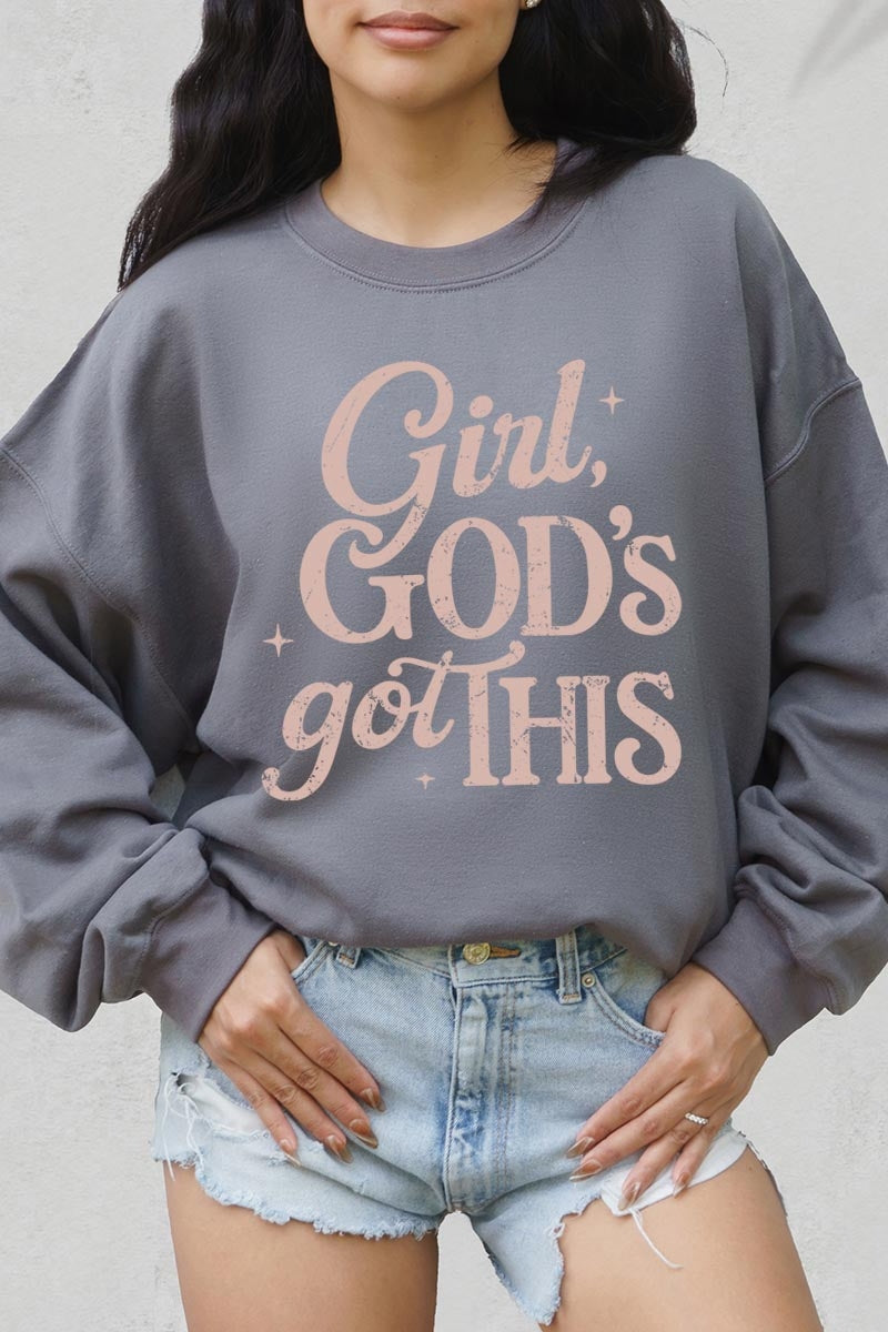 UL180-E3102 Girl, Godu2019s Got This Graphic Sweatshirt $20