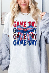 5000P-E3087 Red Blue Football Bow Plus Heavy Cotton Tee $12.75