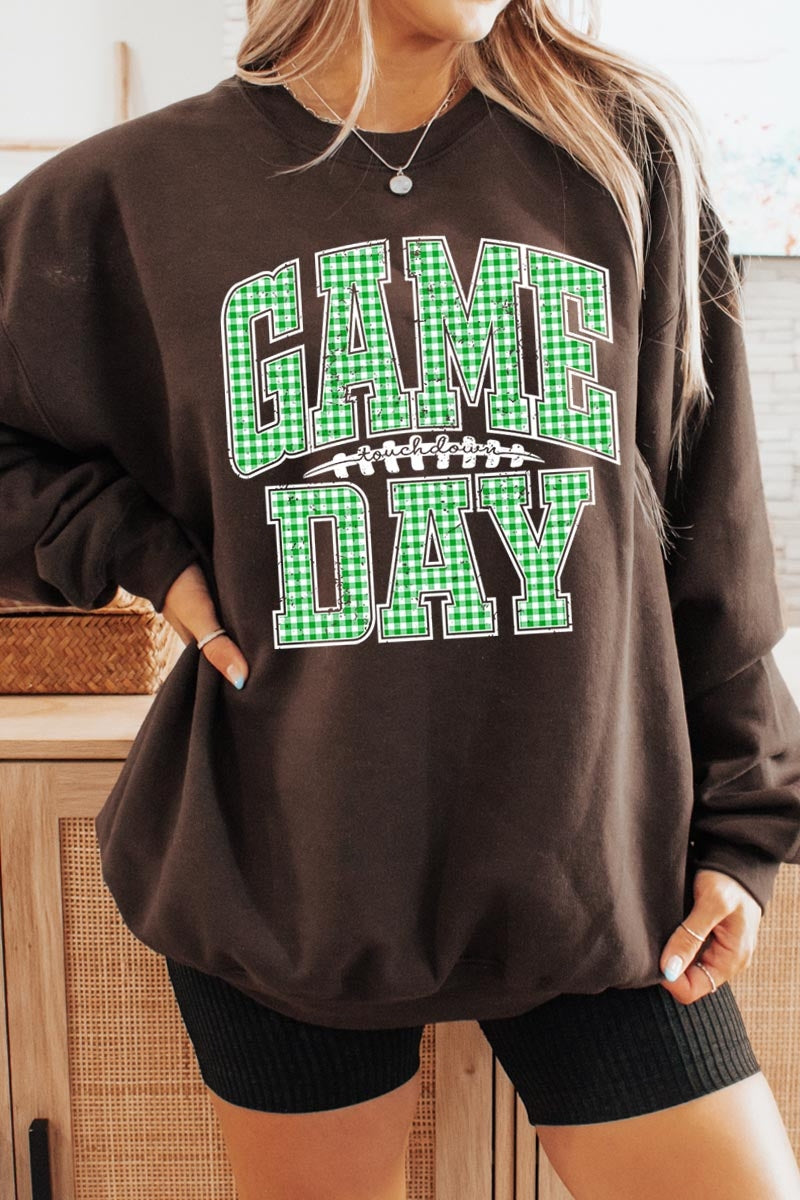 UL180-E3128 Green Gingham Game Day Graphic Sweatshirt $20