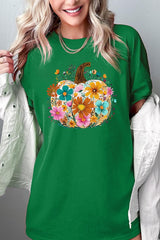 5000-E3118 Floral Pumpkin Graphic Heavy Cotton Tee $9
