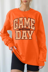 UL240-E3129 Orange Gingham Game Day Graphic Long Sleeve Tee $13.75
