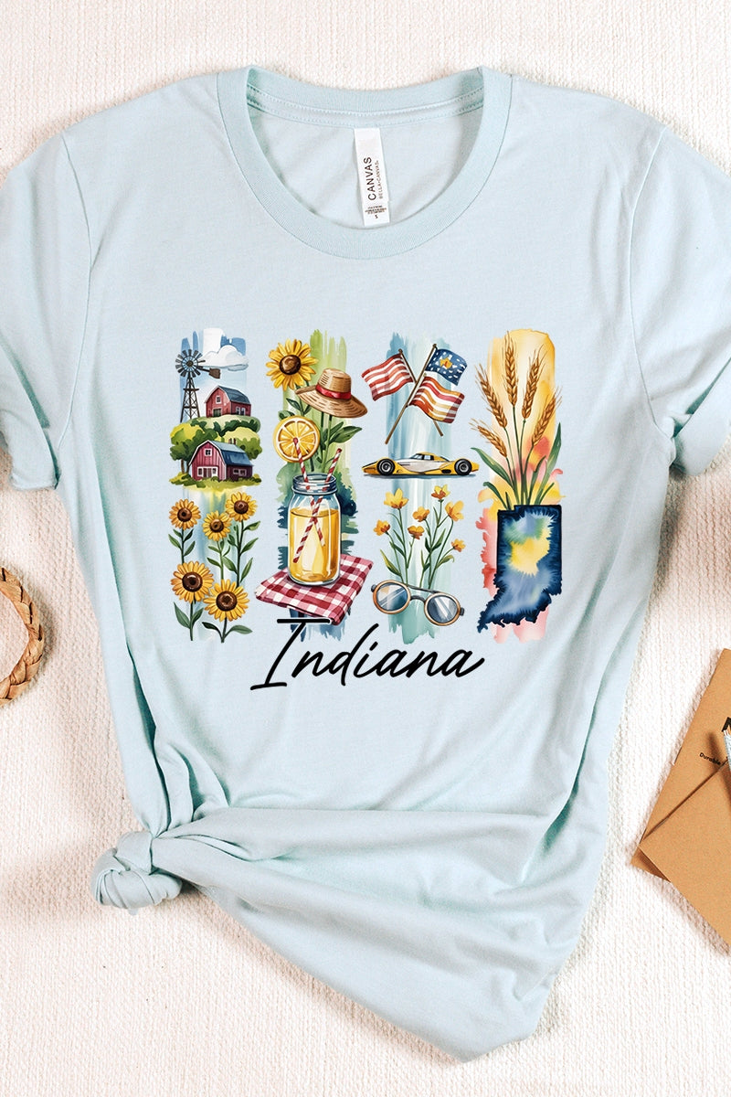 US3001-E3061IN Indiana State Brushstroke Graphic Tee $12.5