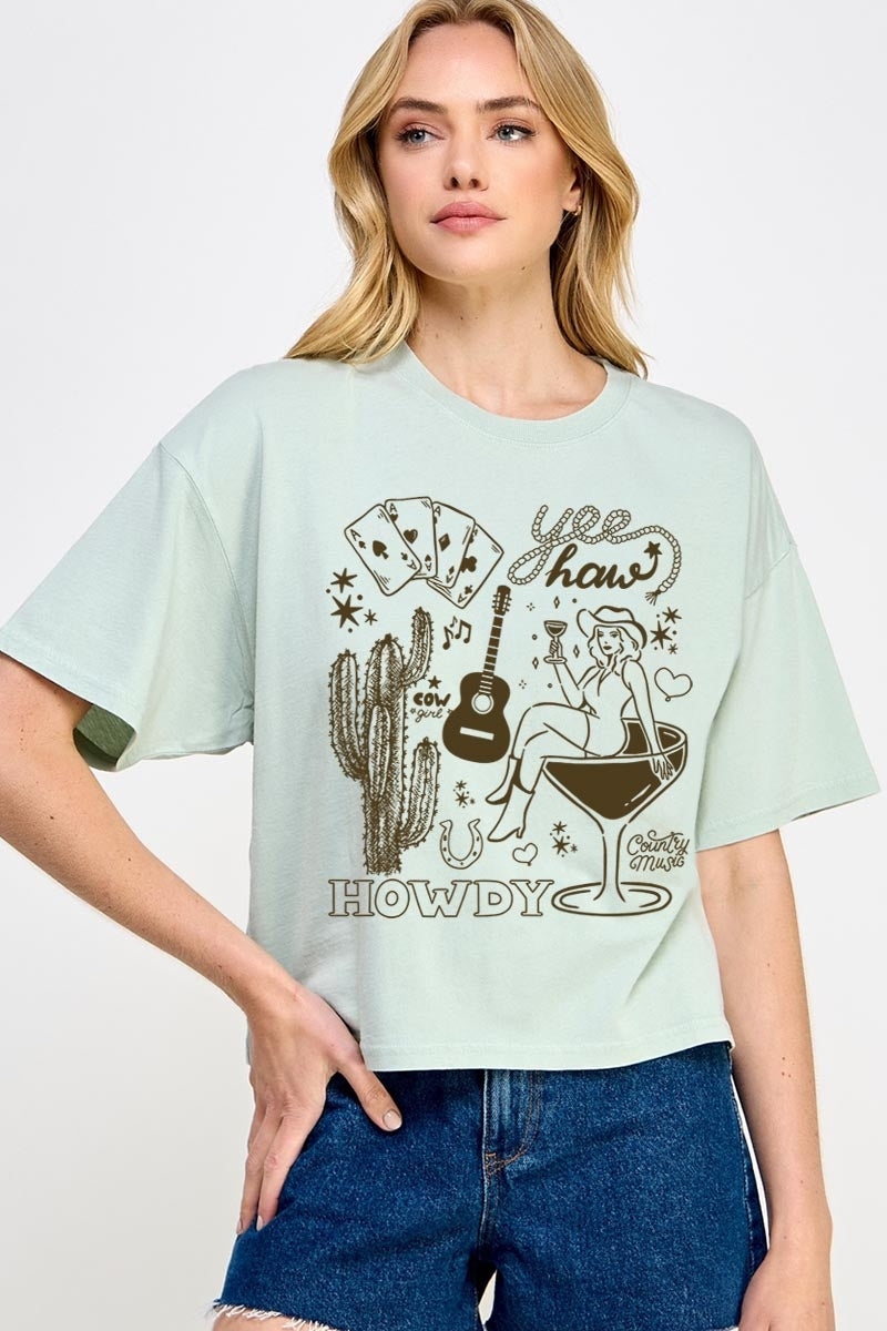 CTS-E3097 Cowgirl Country Music Graphic Relaxed Crop Top $11