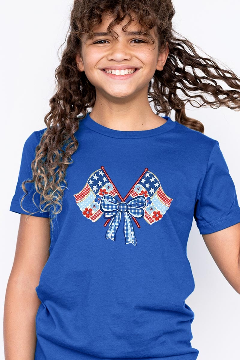 US3001Y-E3482Z Patriotic Bow Flags Kids Graphic Tee $11
