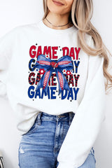 UL180-E3087 Red Blue Football Game Day Bow Graphic Sweatshirt $20