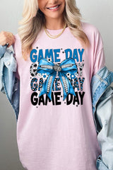 5000P-E3089 Blue Silver Football Bow Plus Heavy Cotton Tee $12.75