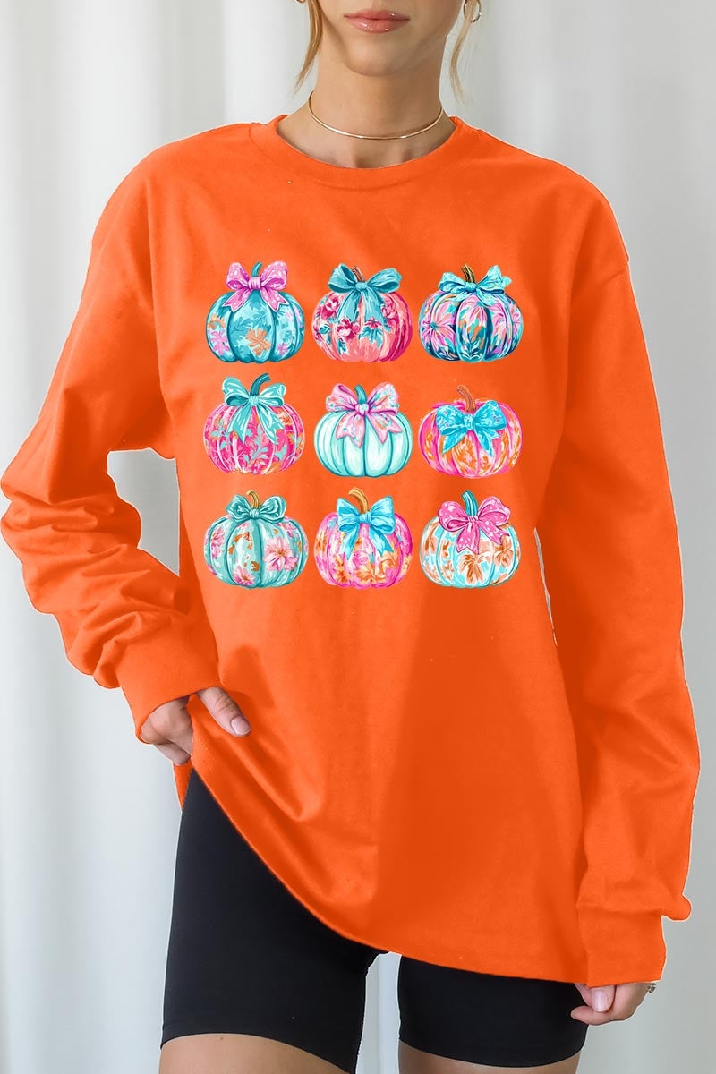 UL240P-E3137 Coquette Pumpkin Graphic Plus Long Sleeve Tee $17